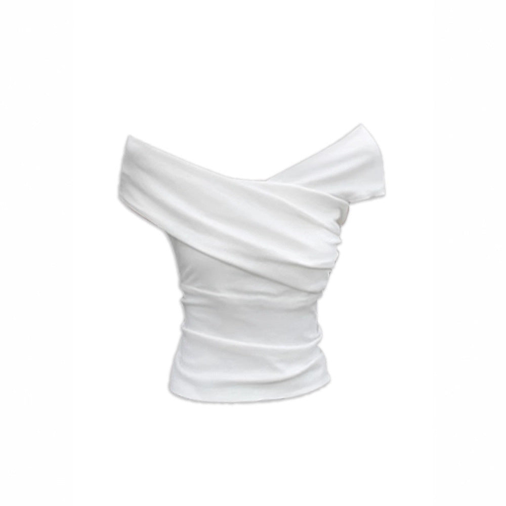 White Irregular Off-shoulder Short Sleeve T-shirt Women