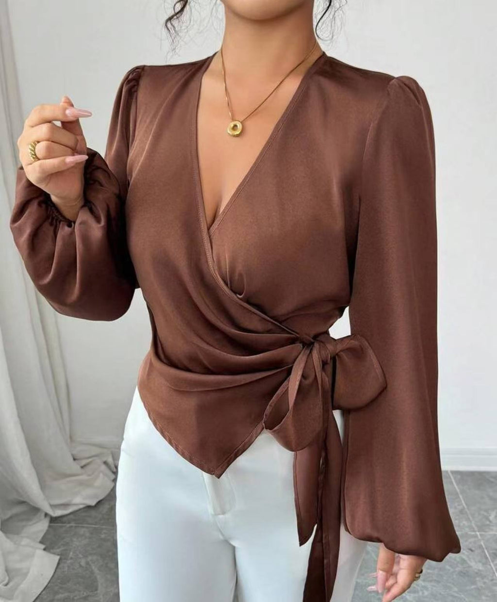 Light Mature Style New Long-sleeved Waist-cinching Belly-covering Shirt