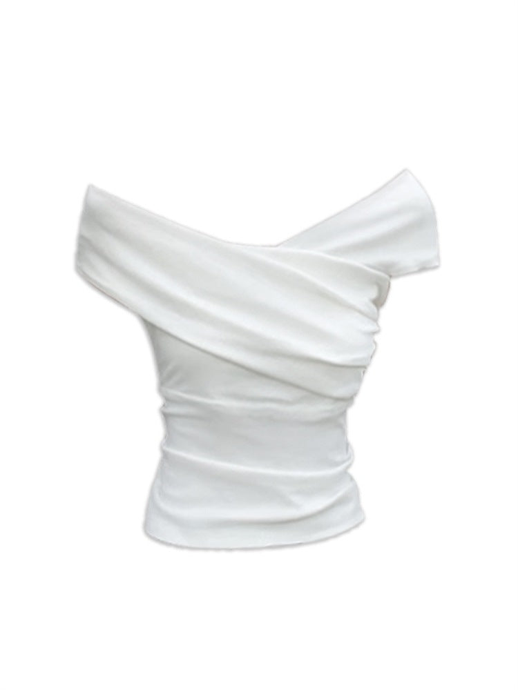 White Irregular Off-shoulder Short Sleeve T-shirt Women